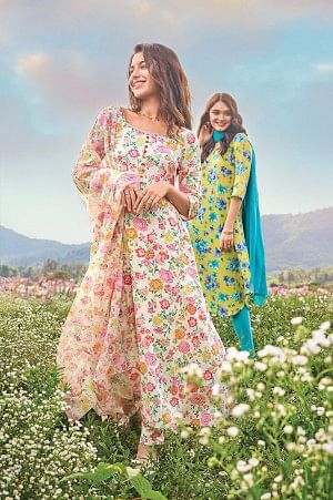 Buy Brown Floral Print Short Kurti And Pant Set Kalki Fashion India